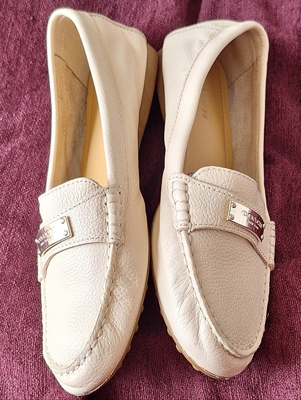 Coach Cream Pebbled Leather Loafers - Picture 6 of 14